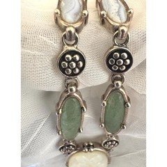 Vintage Sterling Silver 925 Carved Mother of Pearl Necklace 18″ Princess Length