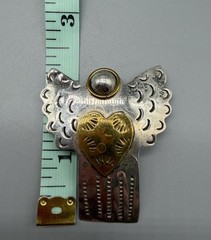 Vintage Mexico 925 Sterling Silver & Brass Angel Heart Pin Brooch Pendant 13.57g