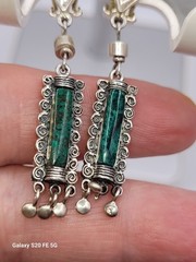 Vintage Sterling Silver Eilat Stone Earrings Drop Dangle Clipon Made In Israel