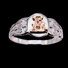 A Initial Signet 10k Gold Letter top Sterling Silver 925 Pinky Child Ring Sz 4