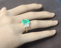 Vintage 14k Yellow Gold Engagement Ring3.02ct.Natural Colombian Emerald GIA Cert