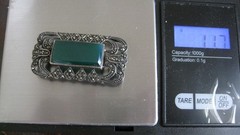 Mid Centure Sterling Silver Green Carnelian Marcasite Brooch