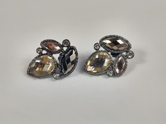 Pierced Earrings Costume Jewelry Silver Tone Multicolor Faceted Stones Vintage