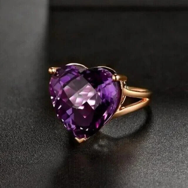 Heart Simulated Amethyst Women’s Gorgeous Wedding Ring In 14K Yellow Gold Plated