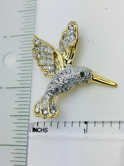 Pave Crystal Gold T Hummingbird Brooch Pin/Pendant