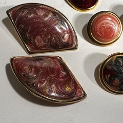 Vintage Earrings Colorful Swirled Enamel & Gold Tone 1980s 1990s Retro 5 pair