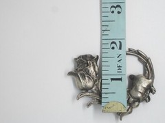 Silver Tone Rabbit With Flowers Tulips Brooch Pin Unsigned Easter Gift