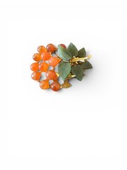 Vintage Swoboda Signed Jade Carnelian Grape Cluster Brooch Pin Gold Tone