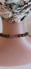 Chunky Fashion Jewelry gold coated spacers Brown Beaded wooden necklace 11″ long