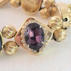 Vtg Victorian Revival Slide Charm Bracelet Signed Safety Chain Cameo 6.5