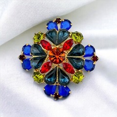 Vintage Edlee Maltese Cross Brooch Multicolor Stones Layered Design Signed