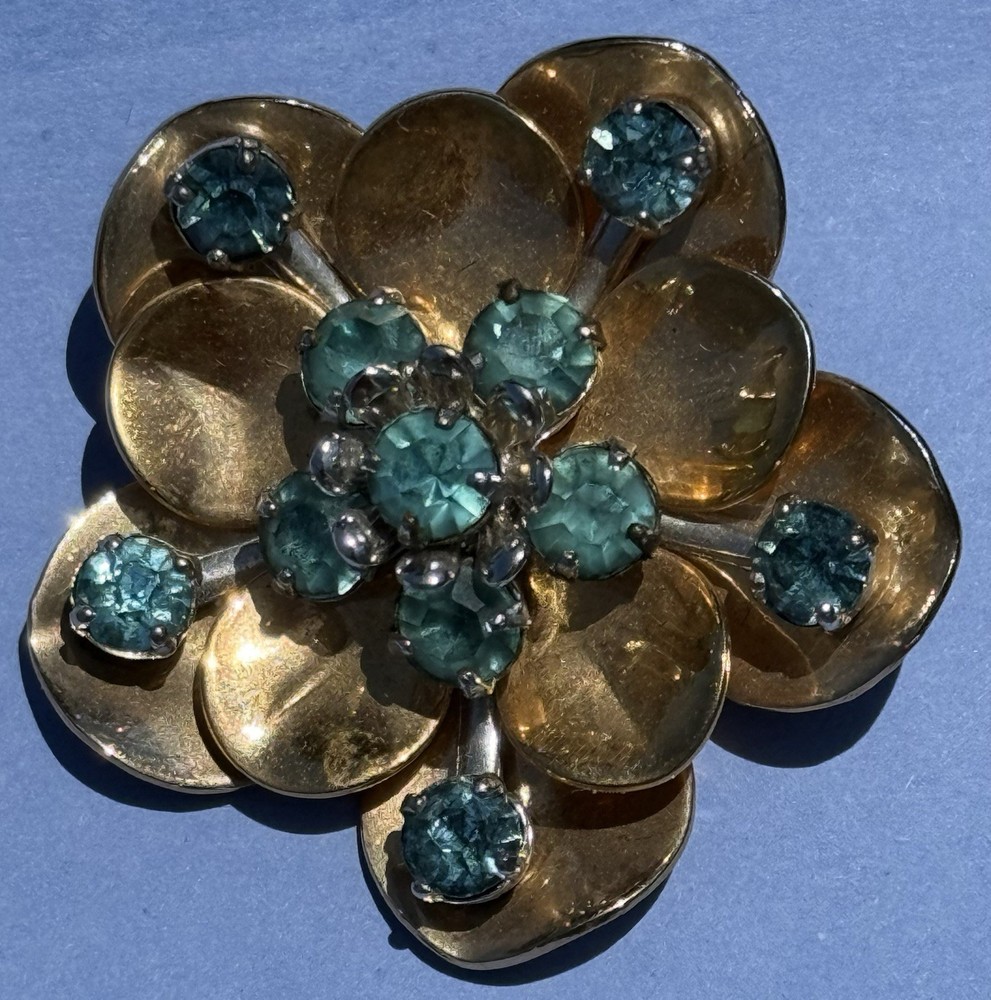 SIGNED VINTAGE BARCLAY TEAL STONE PIN/BROOCH