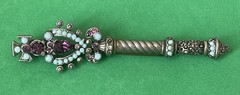 Mazer Bros. ? Multiple Gemstones Gold Tone Scepter Unsigned Brooch Pin Back