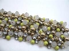 Vintage RJ Graziano wide chainmail and cluster bead and rhinestone bracelet