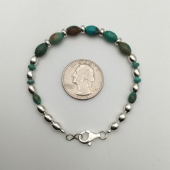 Silver Schark Handmade Sterling Silver & Turquoise Barrel Bead Bracelet 7.5” #26