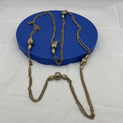 Vintage Long Gold Tone Beaded Chain Necklace 54” Station Necklace Layering