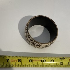 Vintage Wide Ivory & Brown Carved Resin Bangle Bracelet Boho Tribal 1”