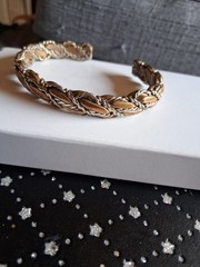 Vintage Mixed Metal Braided Copper Wire Cuff Bracelet Silver Tone Woven Bangle
