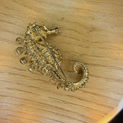 Vintage Swoboda Seahorse Brooch Red Garnet Faux Pearls 2″ Authentic
