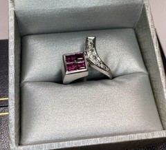Square Cut Bypass Art Deco Style Ring 2 Ct Lab Created Ruby 14k White Gold Over