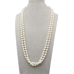 Vintage Satin White Glass Bead Necklace Hand Knotted 2.5mm 56″