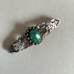 Vintage Fred Harvey Era Green Turquoise Sterling Thunderbird Concho Brooch Pin