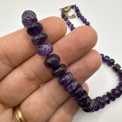 Vintage Necklace Knotted Graduated Amethyst Rondella Beads February Birthstone