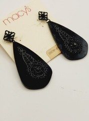 1980s Runway Jeweled Chandelier Earrings BLACK 2.5 in Ornate Vintage #3