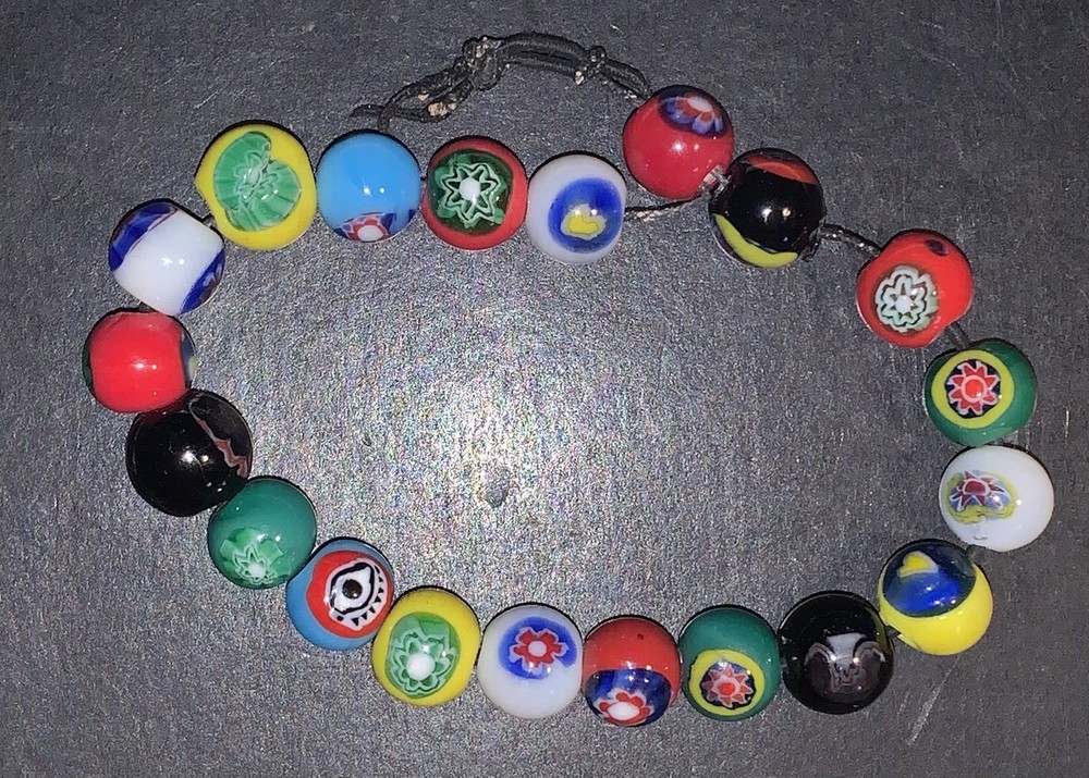Vintage Art Glass Millefiori Bead Stretch Bracelet Read