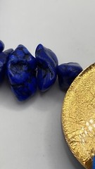 Vintage Lapis Stone nuggets Beaded Necklace W/ Triangle pendant & Brooch