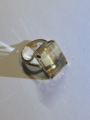 7.99 Grams UTC 14k Yellow Gold Natural Citrine Vintage XX Large Rectangle Ring