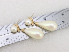 1.8″ Long Vintage Christian Dior Faux Pearl Dangle Drop Earrings Rhinestone Stud