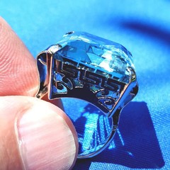 Original LONDON blue Topaz Deco Engagement Ring Vintage Statement 14K WHITE GOLD