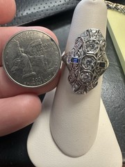 18k Vintage Art Deco Diamond Ring – Synthetic Sapphire