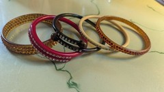 Antique/vintage celluloid rhinestone bracelet lot -5 RED BLACK ORANGE WHITE DECO
