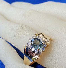 Original EARTH MINED Teal Blue SAPPHIRE DIAMOND Engagement Ring SOLID 14K GOLD 9