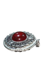 Antique Opening Locket Pendant Silver Tone Red Stone Holds Two Photos Classic 1.