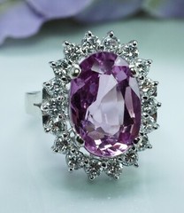 Vintage Large Natural Pink Spinel Diamond Ring 14K White Gold AGI Certificate