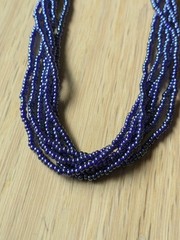 Natural Nepal Glass Seed Bead Multi Strand Necklace. Iridescent Peacock Blue 22″