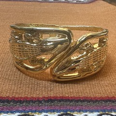 Lot Of 2 Double Alligator Gold Tone Alligator Hinged Bangle Bracelet