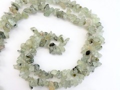 Prehnite Beaded Chip Long Stranded Vintage Green Necklace – 36″