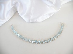 Vintage Sterling Silver 925 Double 2 Row Heated Blue Topaz Tennis Bracelet 7.5″