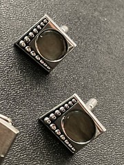 Vintage SWANK Signed 2 Pair Of Silver Tone Cuff Links & Tie Bar Clip Abalone