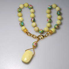 lime green Beaded Necklace semi-precious Gemstone pendant glass beads MA2