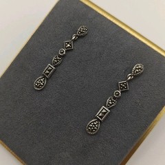 Vtg 3.42g Sterling Silver 925 Marcasite Long Dangle Drop Earrings