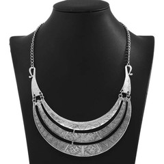 Vintage alloy patterned totem necklace, multi-layered metal necklace, collarbone