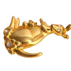 Vintage Avon Kangaroo & Joey Brooch Gold Tone Rhinestone Eyes Figural Animal Pin