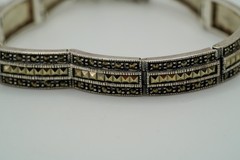 Vintage FAS Sterling Silver Marcasite Bracelet 7.5″ x 9mm 22.95g JB43