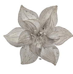 2″ Poinsettia Flower Filigree Brooch Vintage Sterling Silver 800 Scarf Pin