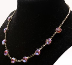 Vintage Aurora Borealis Choker Necklace Pink Prong Set Stones 14″ in Length